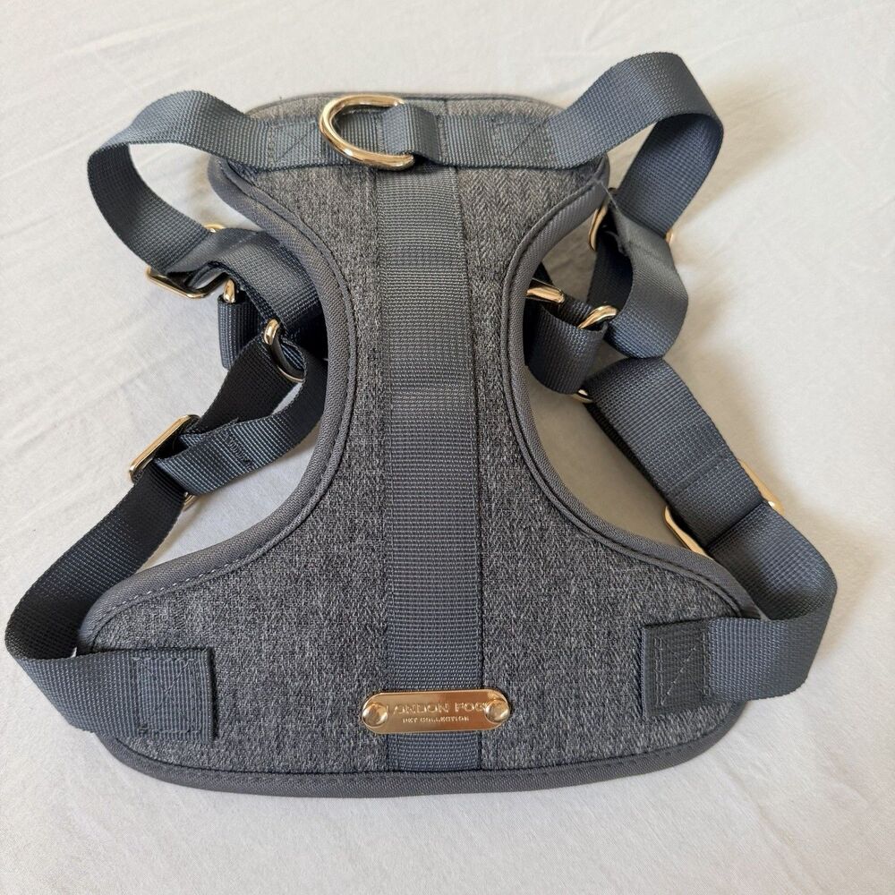 London Fog Pet Collection Dog Harness Gray Gold Hardware Size M Adjustable